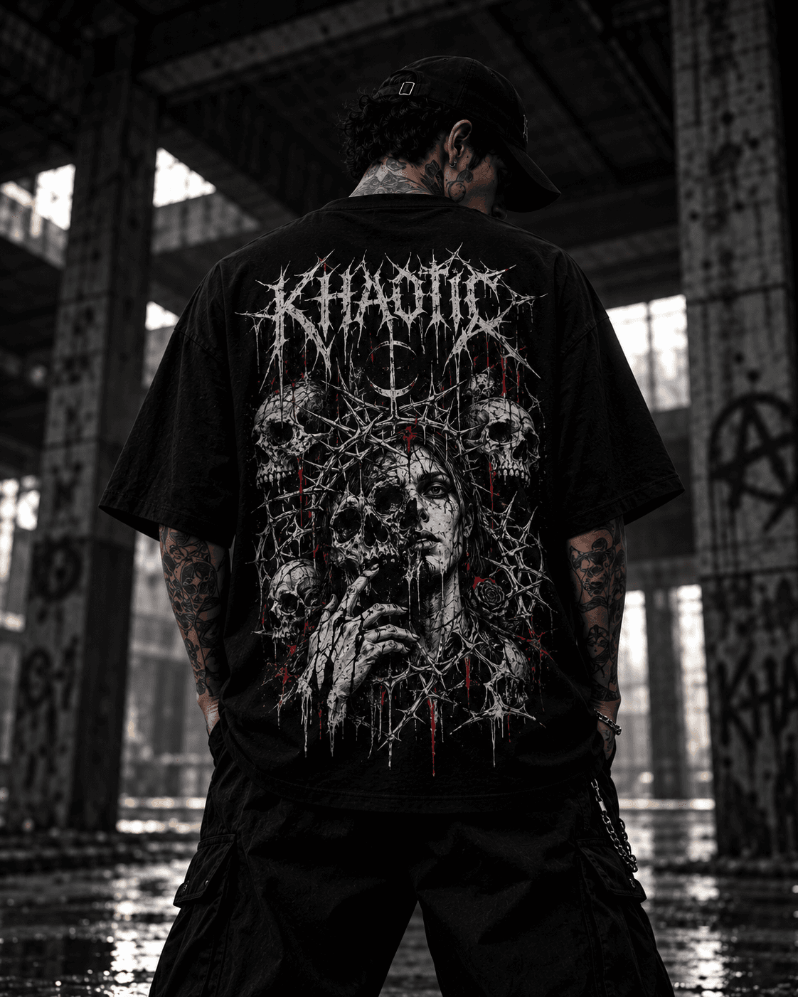 Back view of a KHAOTIC graphic tee