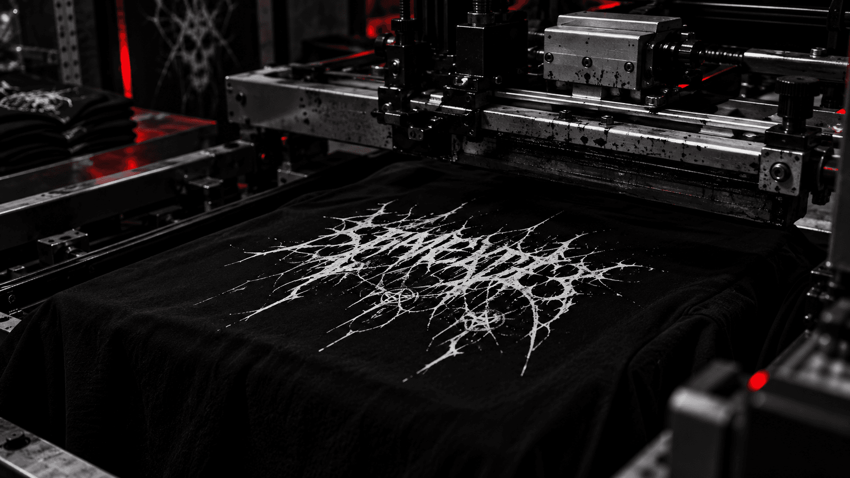 KHAOTIC artwork on a garment printing station